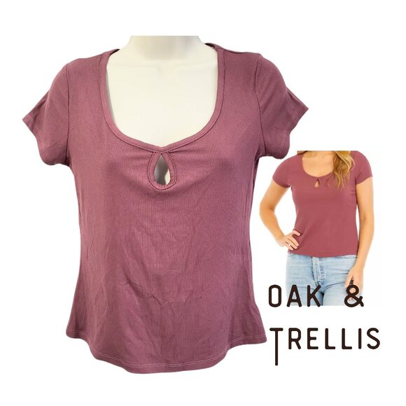 OAK & TRELLIS Wild Ginger Short Sleeve Ribbed Scoop Neck Top - NWT Women's S - Picture 1 of 5